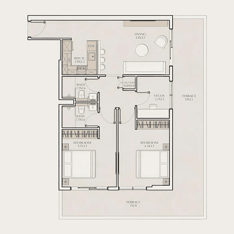 2 Bedrooms floor plan