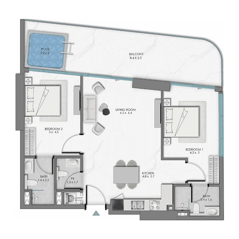 2 Bedrooms floor plan