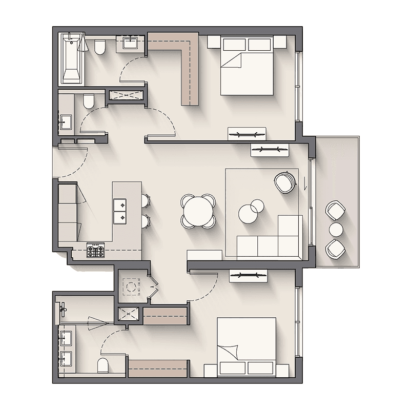 2 Bedrooms floor plan