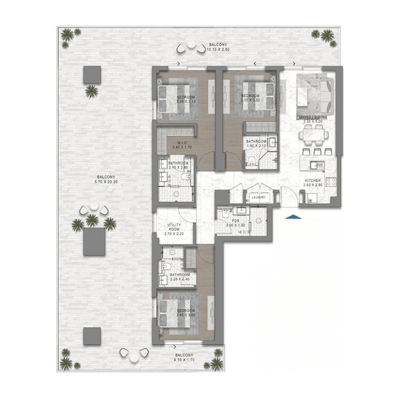 3 Bedrooms floor plan