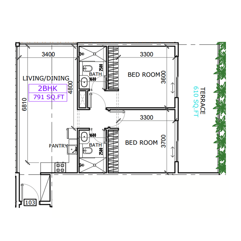 2 Bedrooms floor plan