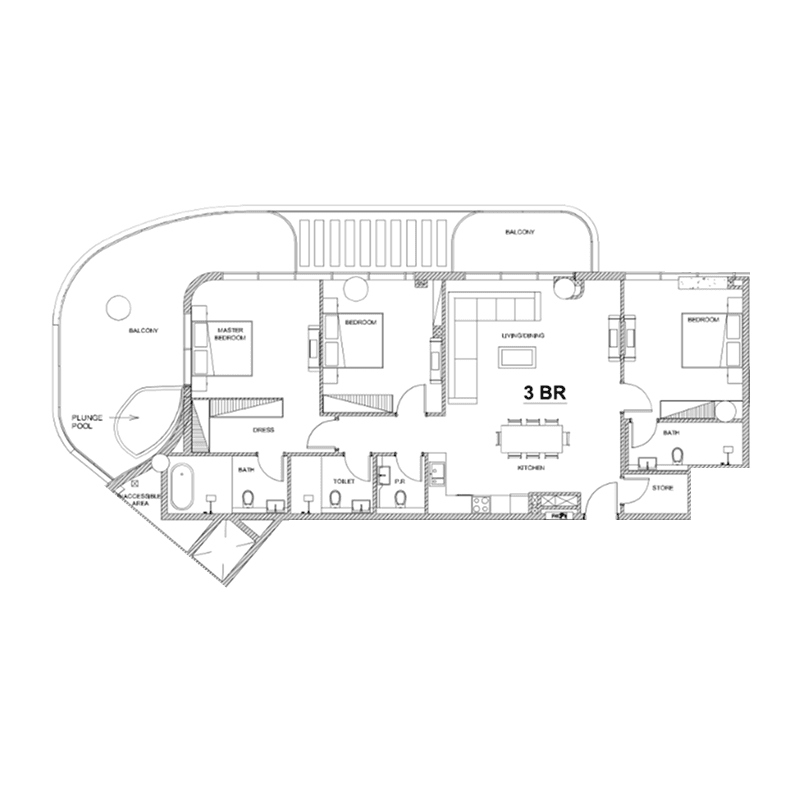 3 Bedrooms floor plan