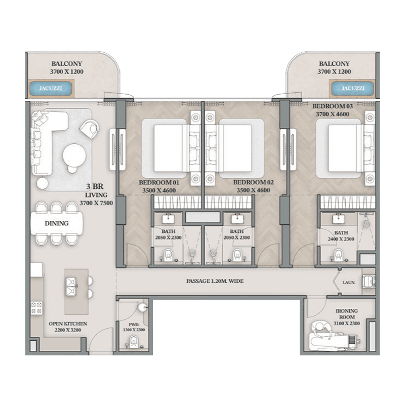 3 Bedrooms floor plan