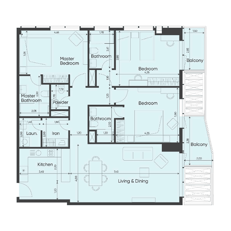 3 Bedrooms floor plan