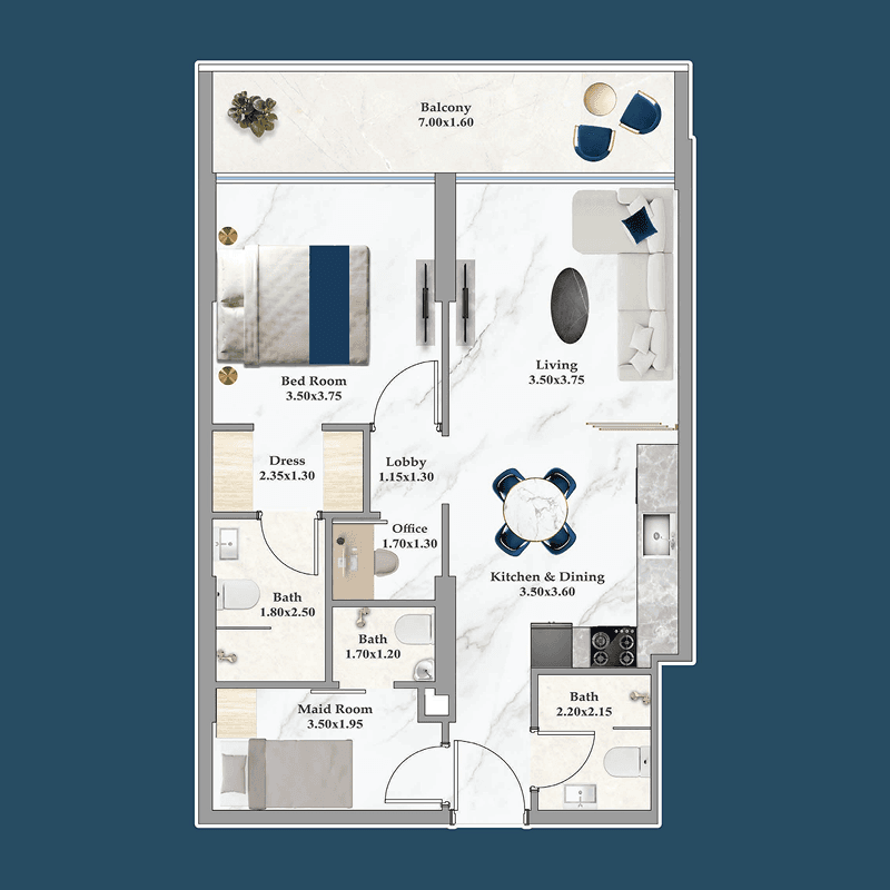 1 Bedroom floor plan