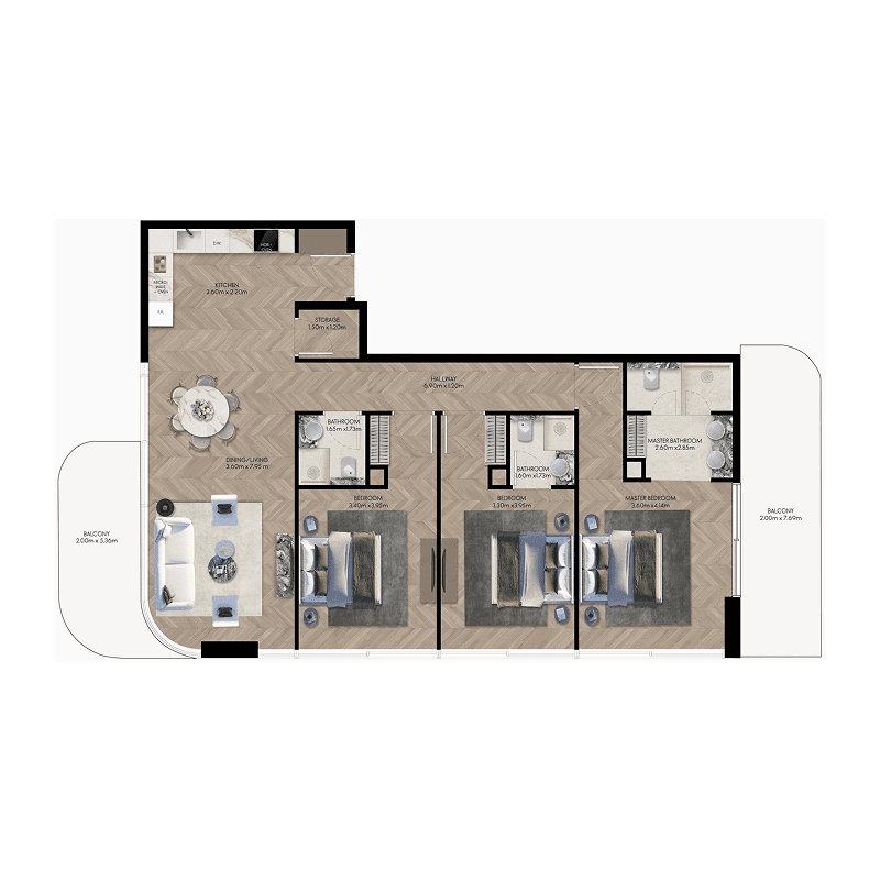 3 Bedrooms floor plan