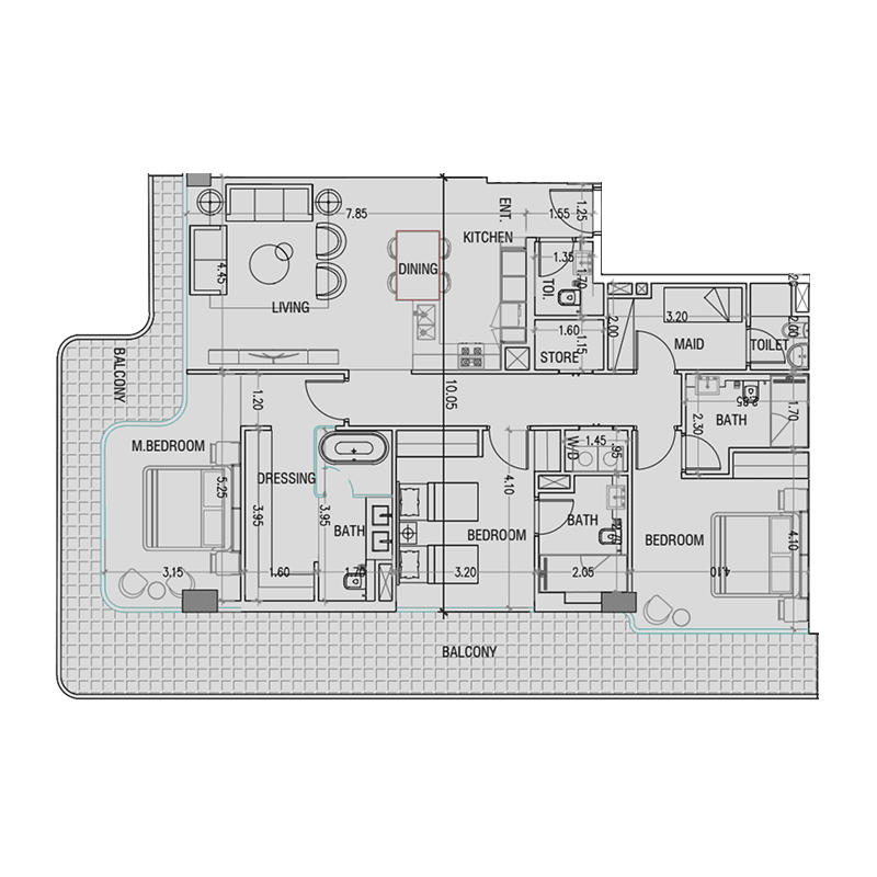3 Bedrooms floor plan
