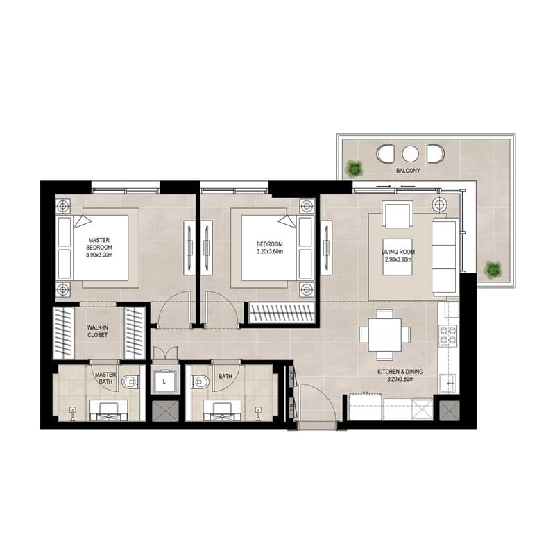 2 Bedrooms floor plan
