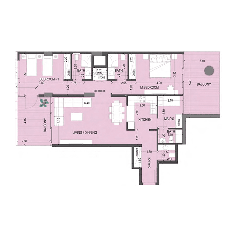 2 Bedrooms floor plan