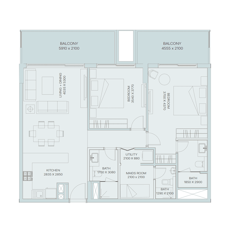2 Bedrooms floor plan