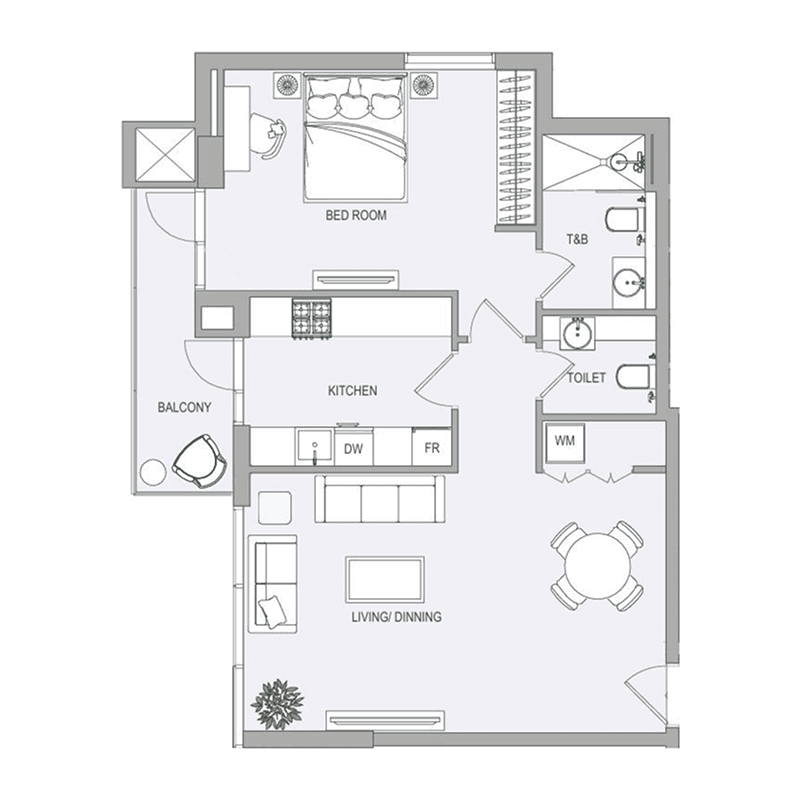 1 Bedroom floor plan