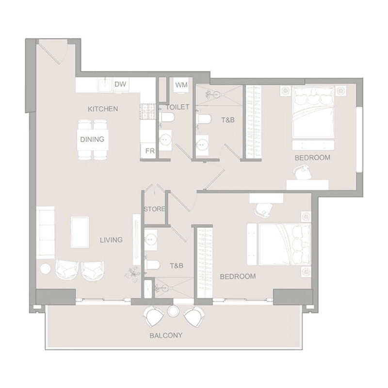 2 Bedrooms floor plan
