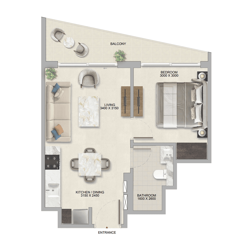 1 Bedroom floor plan