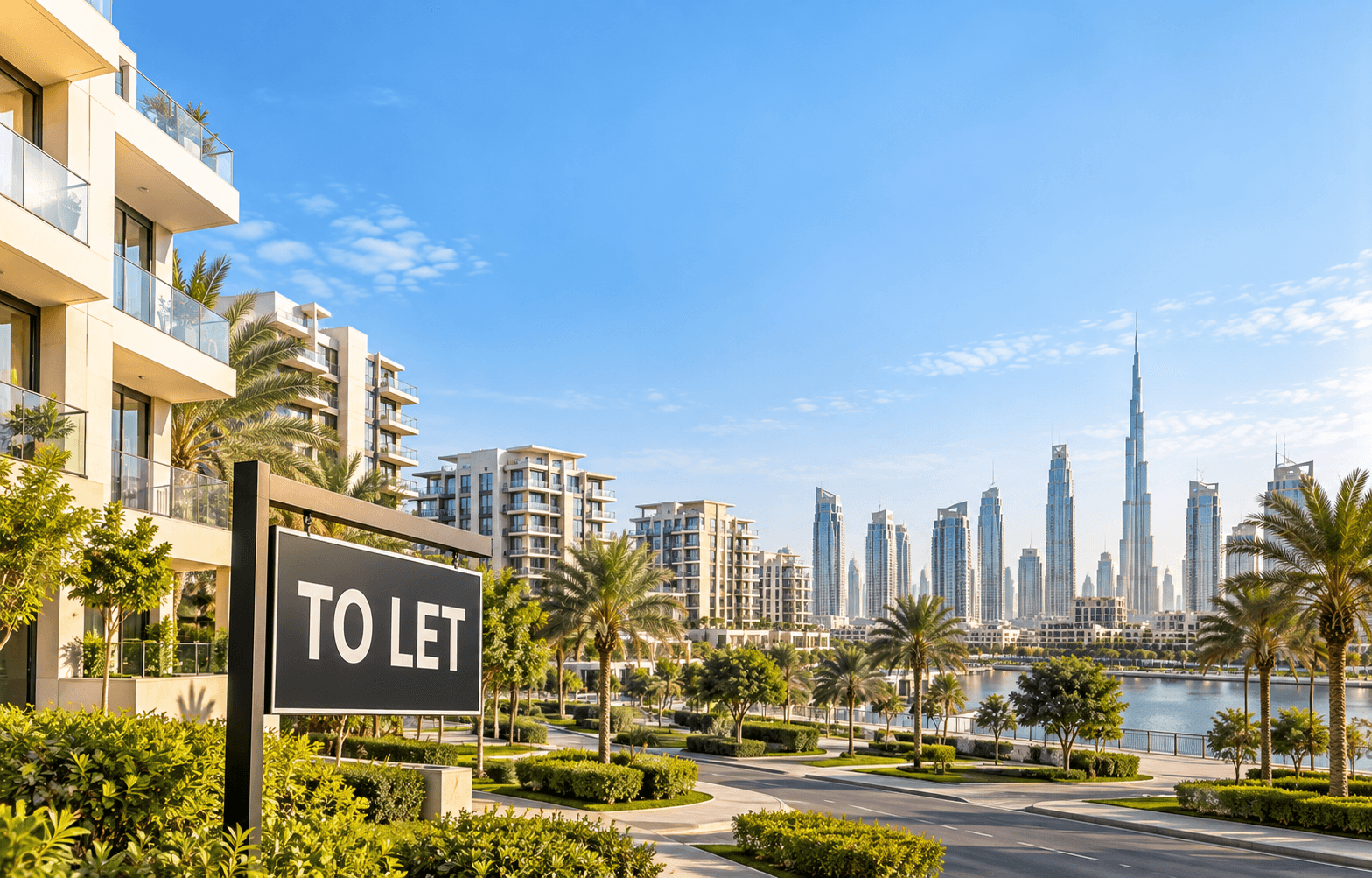 Dubai residential community with rental signage